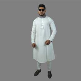 "Men's Regular Fit Panjabi  Collar & Calf Contrast"